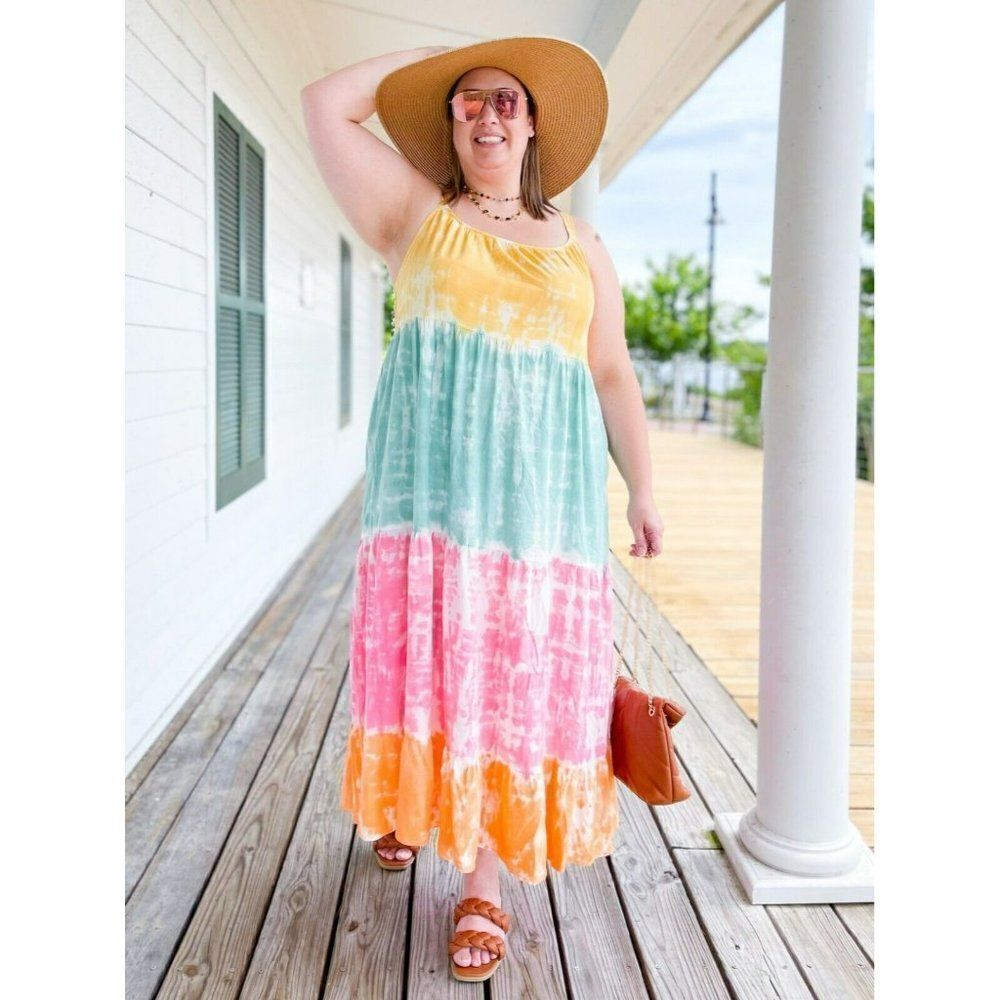 SALE! White Birch Tie Dye Maxi Dress Yellow Mint Summer Spring New D90110A1XL - Picture 5 of 6